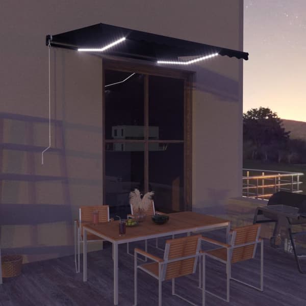 The Living Store Markis manuellt infällbar med vindsensor & LED 350x250 cm antracit - Markiser