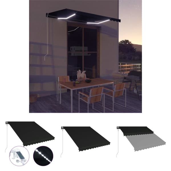 The Living Store Markis manuellt infällbar med vindsensor & LED 350x250 cm antracit -  Markiser