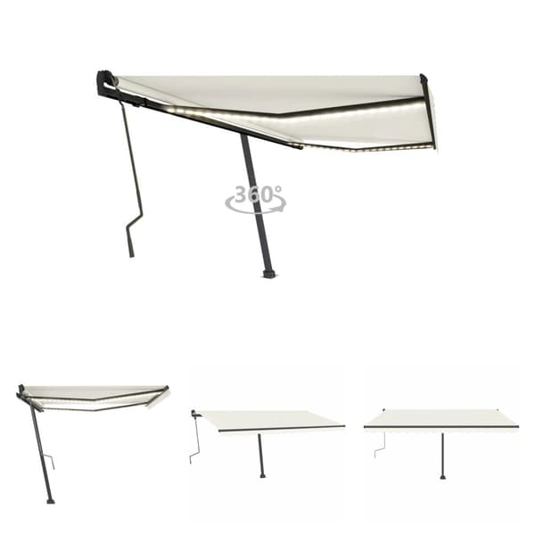 The Living Store markise m. LED-lys 400x300 cm manuel betjening cremefarvet - Markiser