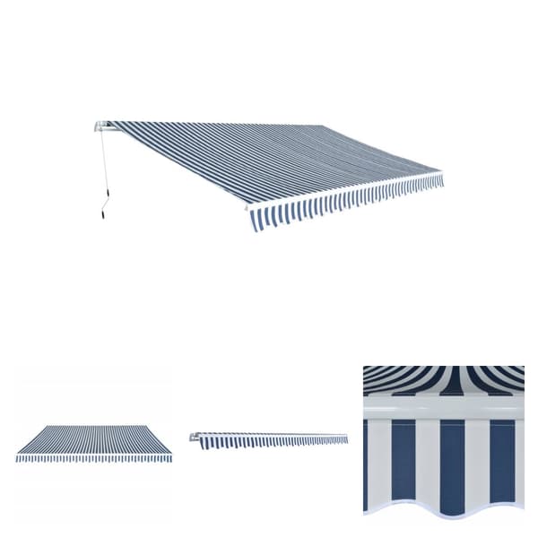 The Living Store Taittuva käsikäyttöinen markiisi 500 cm sininen/valkoinen - Markiisit