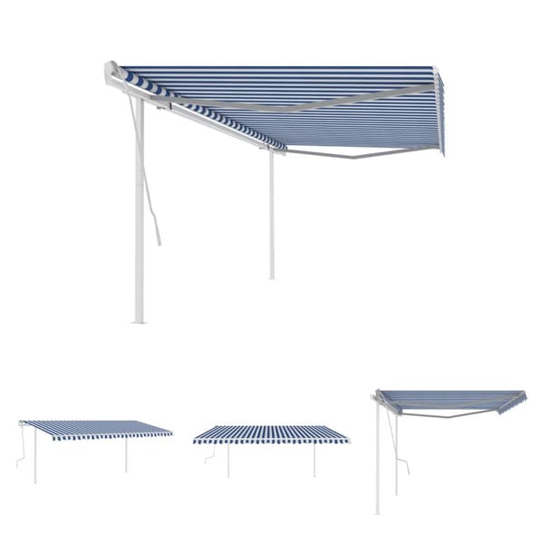 The Living Store Manuaalisesti kelattava markiisi tolpilla 5x3 m sinivalkoinen - Markiisit