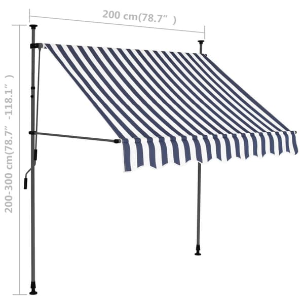 The Living Store Sisäänkelattava markiisi LED-valoilla 200 cm sininen/valkoinen - Markiisit