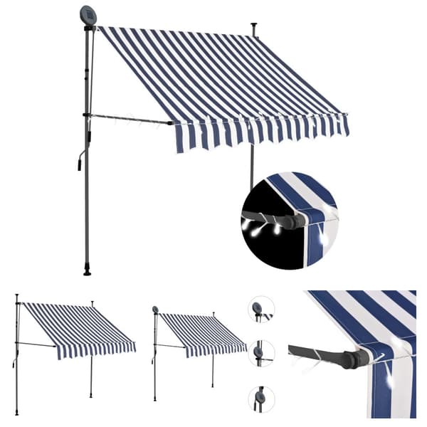 The Living Store Sisäänkelattava markiisi LED-valoilla 200 cm sininen/valkoinen - Markiisit