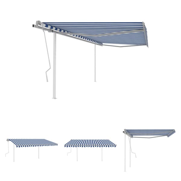 The Living Store Manuaalisesti kelattava markiisi tolpilla 4x3 m sinivalkoinen - Markiisit
