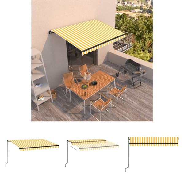The Living Store Markis manuellt infällbar 350x250 cm gul och vit - Markiser