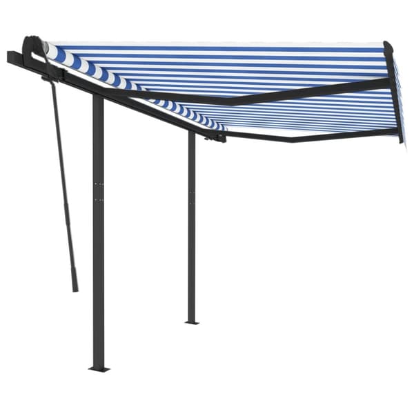 The Living Store Markis med stolpar manuellt infällbar 3,5x2,5 m blå och vit - Markiser