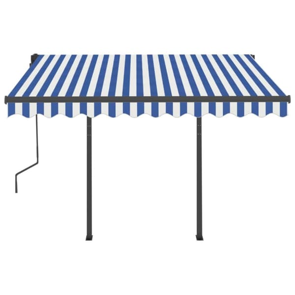 The Living Store Markis med stolpar manuellt infällbar 3,5x2,5 m blå och vit - Markiser
