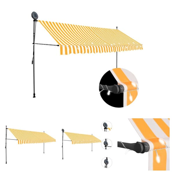 The Living Store Markis manuellt infällbar med LED 350 cm vit och orange - Markiser