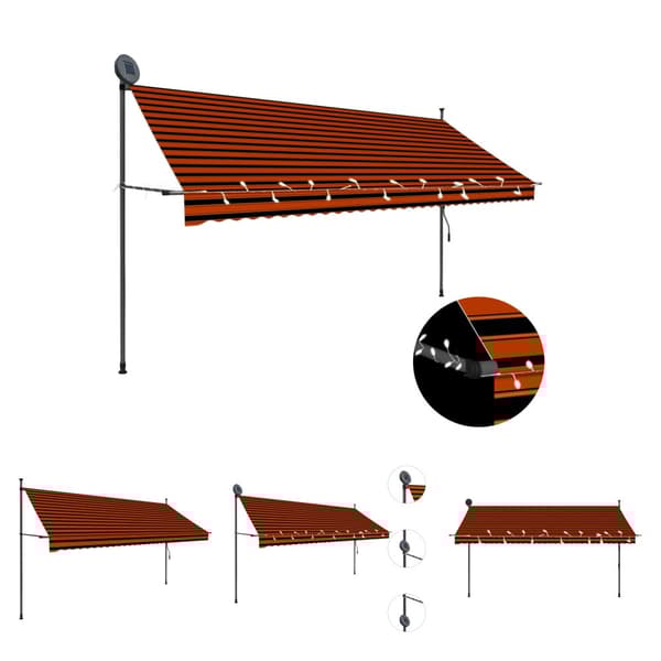 The Living Store Sisäänkelattava markiisi LED-valoilla 350 cm oranssi ja ruskea - Markiisit