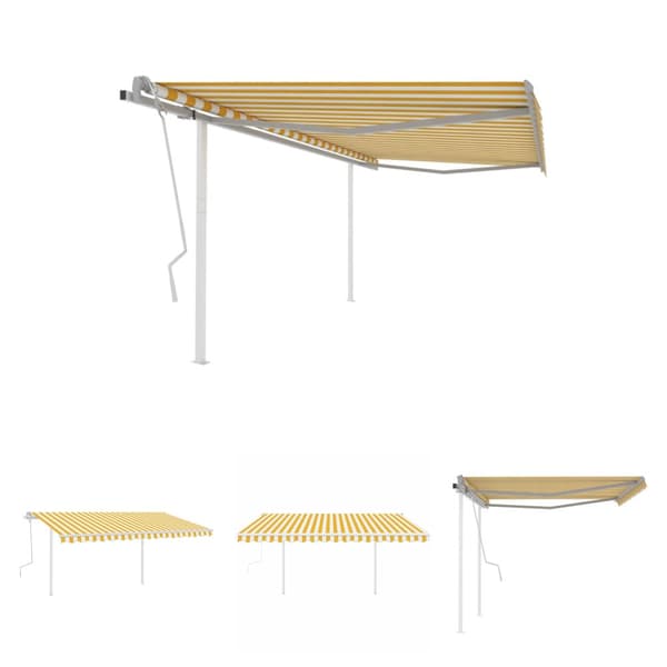 The Living Store Markis med stolpar manuellt infällbar 4x3,5 m gul och vit - Markiser