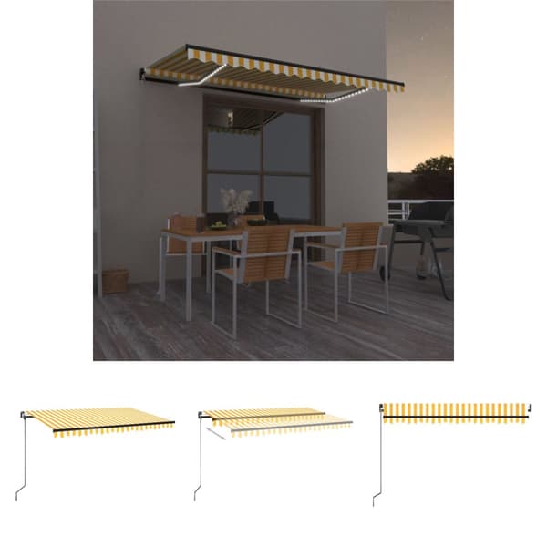 The Living Store Markis manuellt infällbar med LED 400x350 cm gul och vit -  Markiser