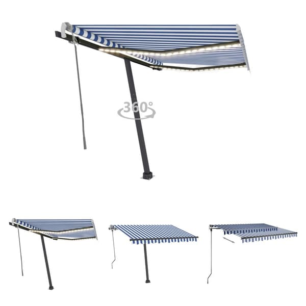 The Living Store Markis manuellt infällbar med LED 350x250 cm blå och vit -  Markiser