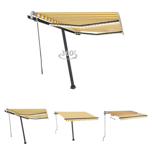 The Living Store Markis manuellt infällbar med LED 350x250 cm gul och vit - Markiser