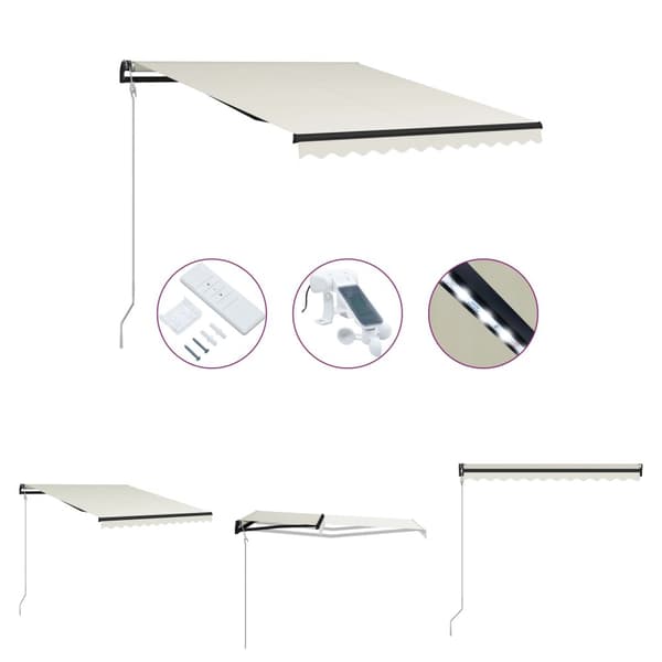 The Living Store Infällbar markis med vindsensor & LED 300x250 cm gräddvit - Markiser
