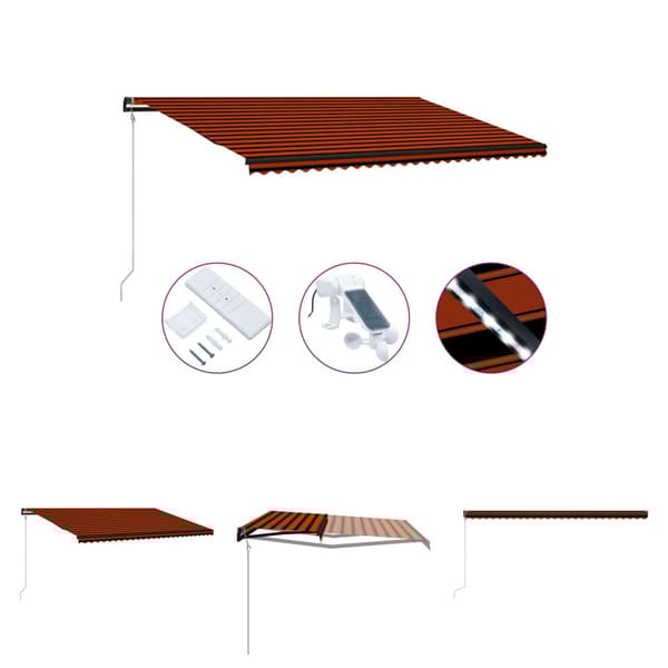 The Living Store Infällbar markis med vindsensor & LED 600x300 cm orange & brun -  Markiser