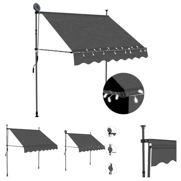 The Living Store Sisäänkelattava markiisi LED-valoilla 100 cm antrasiitti - Markiisit