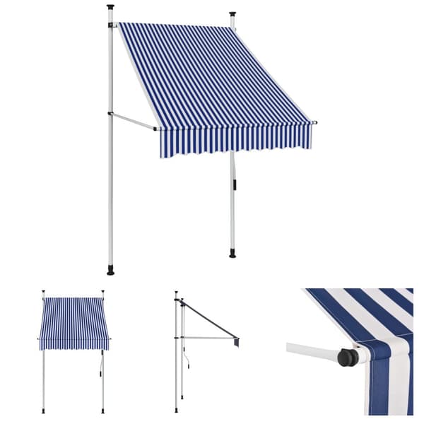 The Living Store Markis manuellt infällbar 100 cm blåa och vita ränder -  Markiser