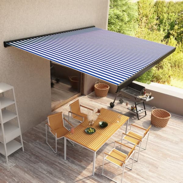 The Living Store Markis motoriserad 400x300 cm blå och vit - Markiser