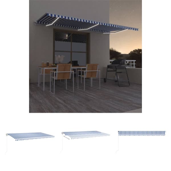 The Living Store Sisäänkelattava markiisi LED/tuulisensori 600x350 cm sinivalk. -  Markiisit