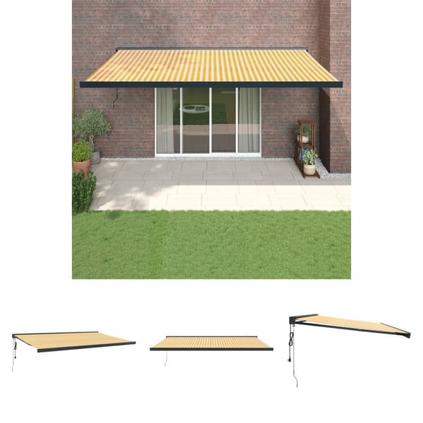 The Living Store Markis infällbar gul och vit 5x3 m tyg&aluminium -  Markiser