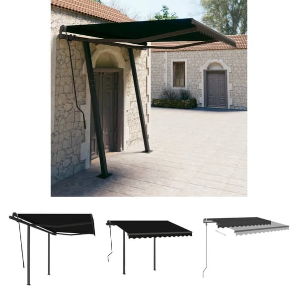 The Living Store Markis med stolpar automatiskt infällbar 3,5x2,5 m antracit - Markiser