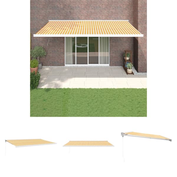 The Living Store Markis infällbar gul och vit 5x3 m tyg&aluminium -  Markiser