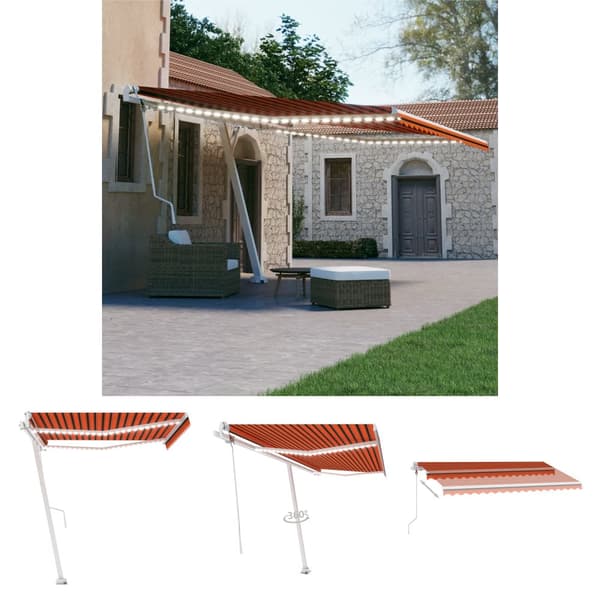The Living Store Automatisk markis med vindsensor & LED 450x300 cm orange/brun - Markiser