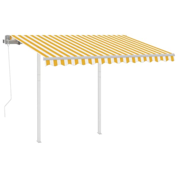The Living Store Markis med stolpar automatisk infällbar 3,5x2,5 m gul och vit - Markiser