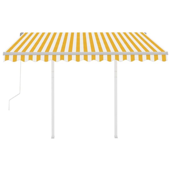 The Living Store Markis med stolpar automatisk infällbar 3,5x2,5 m gul och vit -  Markiser