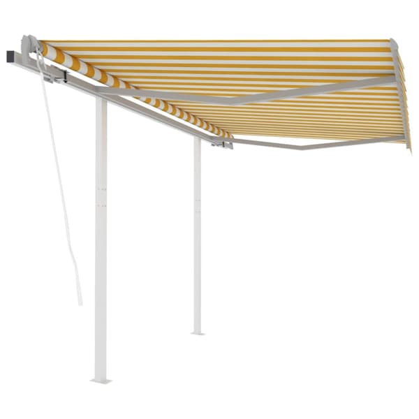 The Living Store Markis med stolpar automatisk infällbar 3,5x2,5 m gul och vit - Markiser