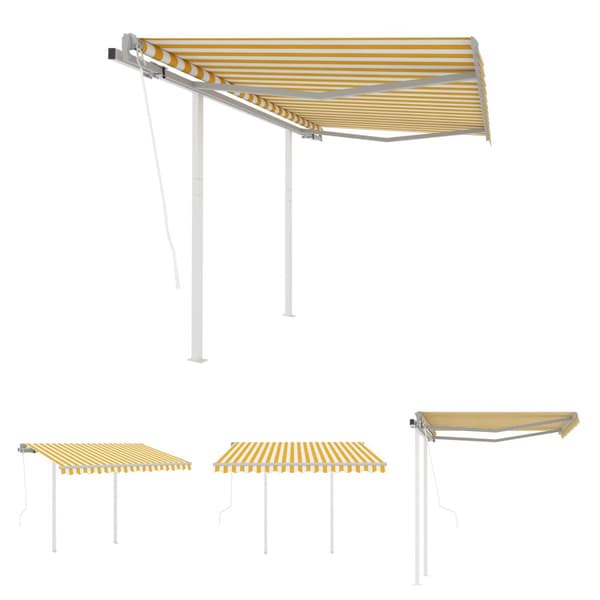 The Living Store Markis med stolpar automatisk infällbar 3,5x2,5 m gul och vit - Markiser