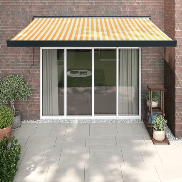 The Living Store foldemarkise manuel betjening 3x2,5 m stof aluminium gul hvid -  Markiser
