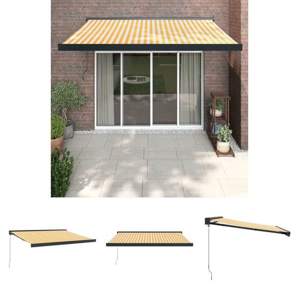 The Living Store foldemarkise manuel betjening 3x2,5 m stof aluminium gul hvid -  Markiser