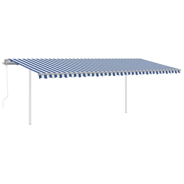 The Living Store Markis med stolpar automatiskt infällbar 6x3 m blå/vit - Markiser