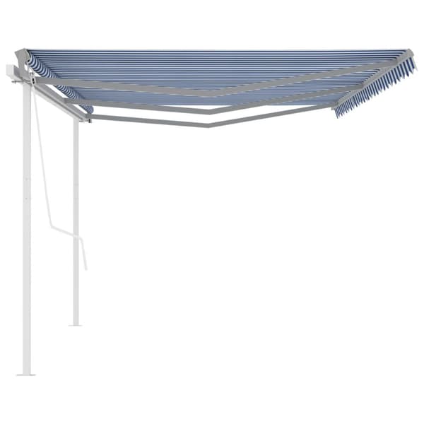 The Living Store Markis med stolpar automatiskt infällbar 6x3 m blå/vit - Markiser