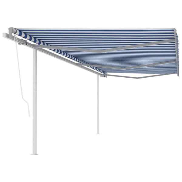 The Living Store Markis med stolpar automatiskt infällbar 6x3 m blå/vit - Markiser