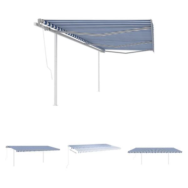 The Living Store Markis med stolpar automatiskt infällbar 6x3 m blå/vit - Markiser