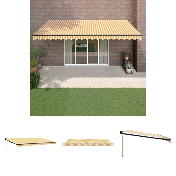 The Living Store Markis infällbar gul och vit 5x3 m tyg&aluminium - Markiser