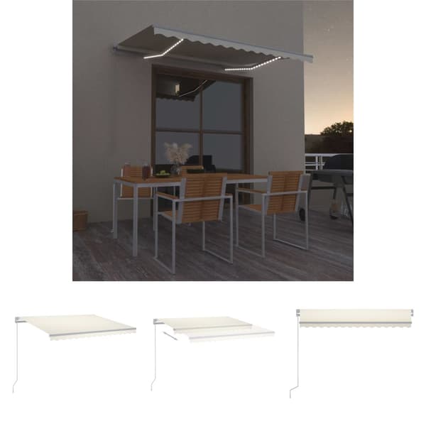 The Living Store Markis manuellt infällbar med LED 300x250 cm gräddvit -  Markiser