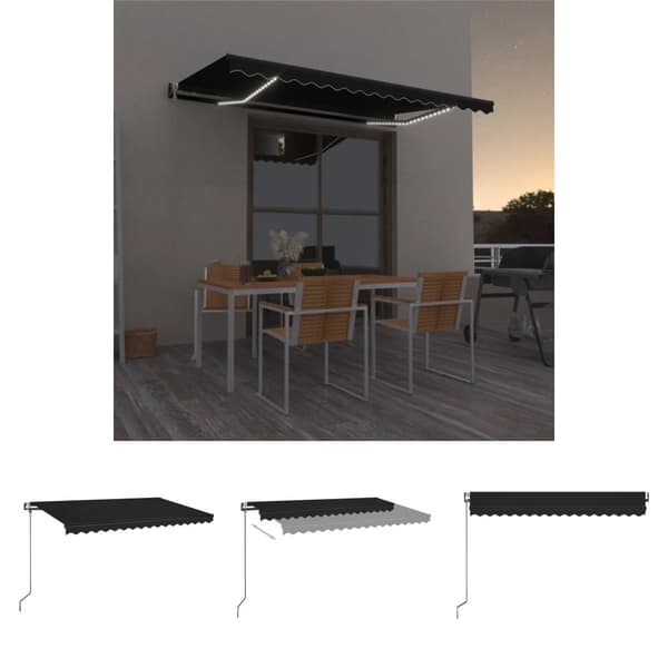The Living Store Automatisk markis med vindsensor & LED 450x350 cm antracit -  Markiser