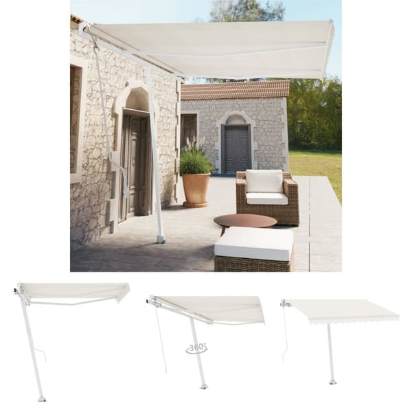 The Living Store fritstående markise 350x250 cm automatisk betjening cremefarvet -  Markiser