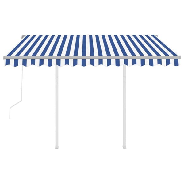 The Living Store Markis med stolpar automatisk infällbar 3x2,5 m blå och vit - Markiser
