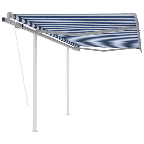 The Living Store Markis med stolpar automatisk infällbar 3x2,5 m blå och vit - Markiser