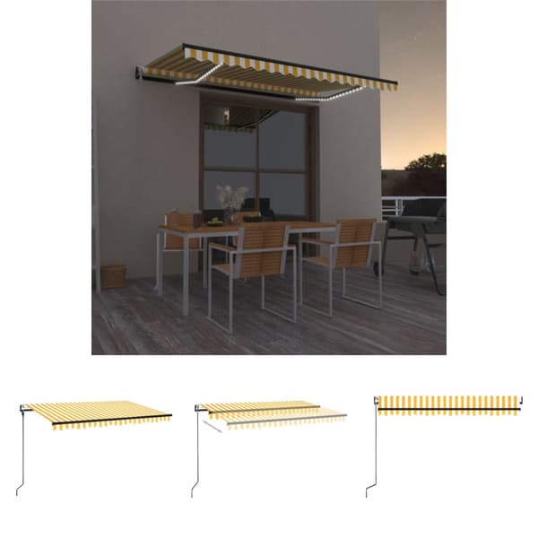 The Living Store Automatisk markis med vindsensor & LED 450x300 cm gul/vit -  Markiser