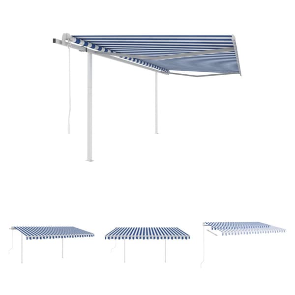 The Living Store Automaattisesti kelattava markiisi tolpilla 4x3m sinivalkoinen - Markiisit