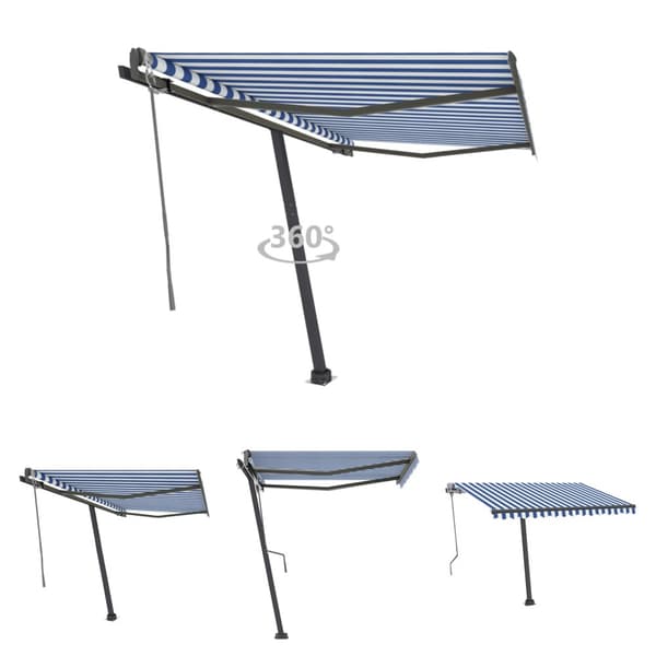 The Living Store Vapaasti seisova sisäänkelattava markiisi 350x250 cm sinivalk. - Markiisit