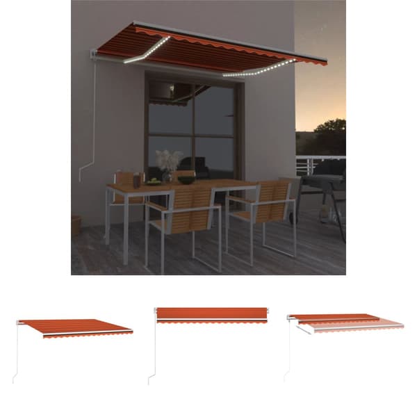 The Living Store Sisäänkelattava markiisi LED/tuulisens. 450x300cm oranssiruskea - Markiisit