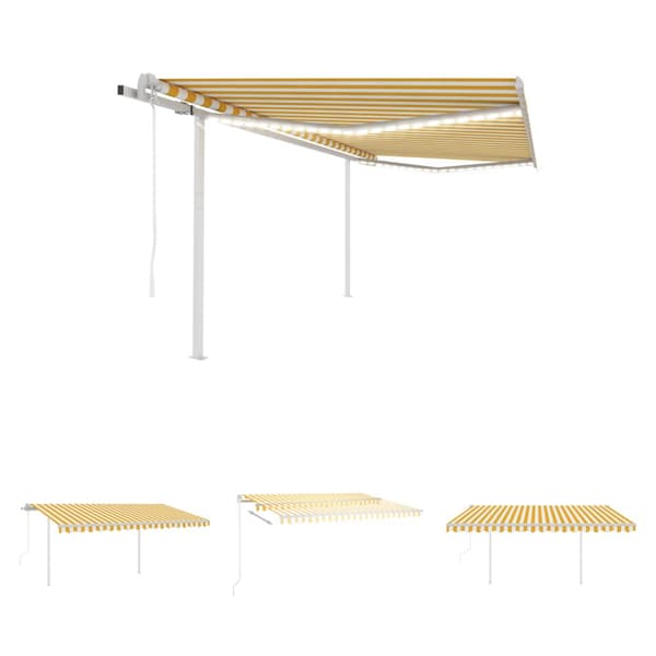 The Living Store Sisäänkelattava markiisi LED/tuulisensori 4,5x3m keltavalkoinen -  Markiisit