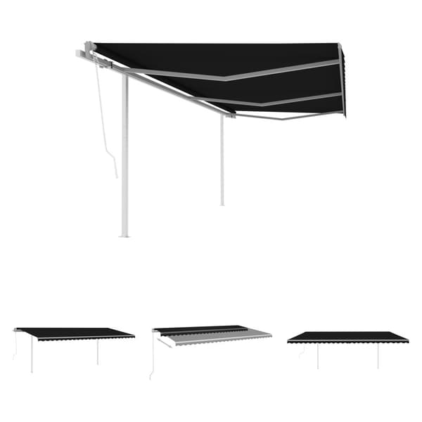 The Living Store Markis med stolpar automatiskt infällbar 6x3 m antracit -  Markiser
