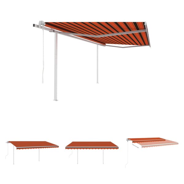 The Living Store Markis med stolpar automatisk infällbar 4x3 m orange och brun -  Markiser